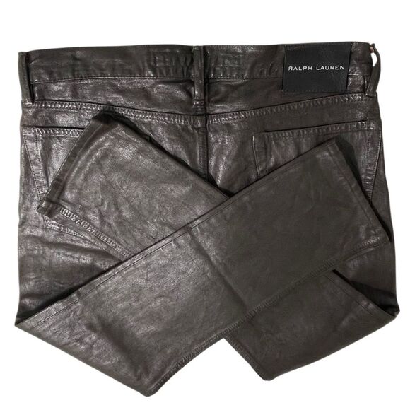 Ralph Lauren Black Label Wax Coated Slim Fit Jeans 36x32 Brown Tin Cloth Canvas - Picture 3 of 9